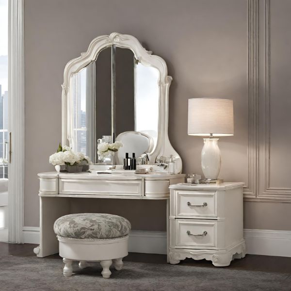 Vanity with nightstand and drawer