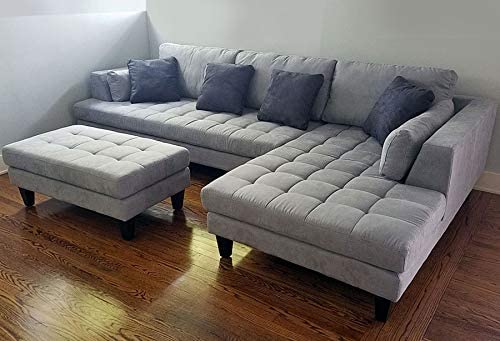 Contemporary Grey Microfiber Sectional Sofa