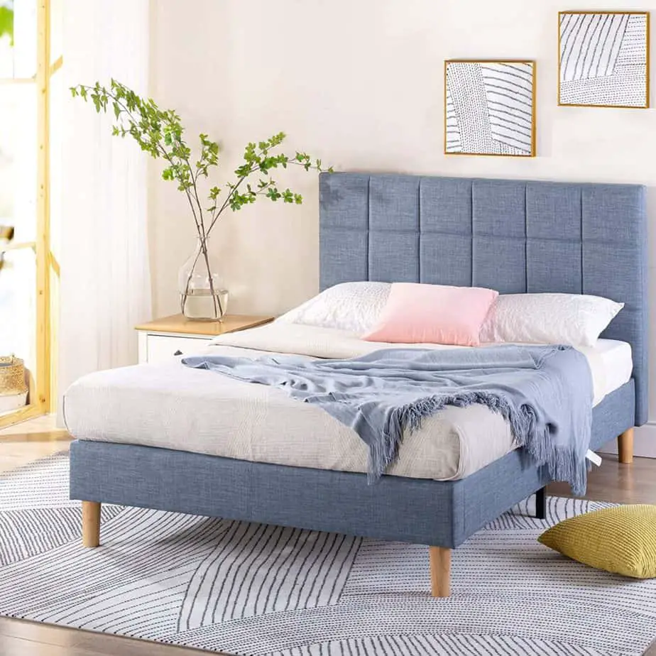 Zinus Lottie Upholstered Platform Blue Bed Frame