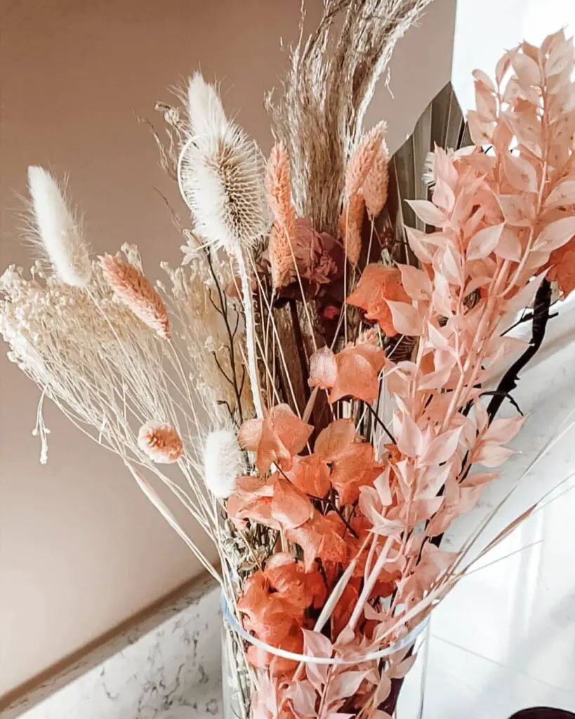 Display with dried flowers